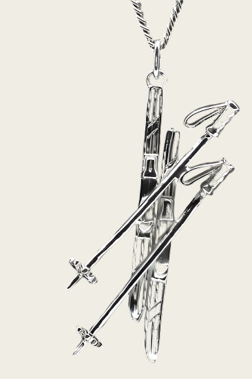 Zilveren Skies met stokken ketting hanger
