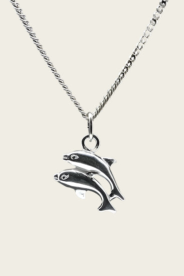Silver Dolphin Necklace Pendant - Double