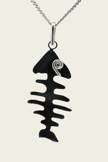 Zilveren Vissengraat ketting hanger - groot