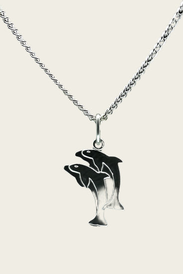 Silver Dolphin flat chain pendant - double