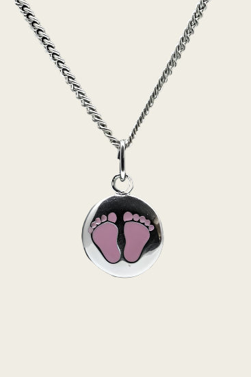 Zilveren Babyvoetjes roze ketting hanger