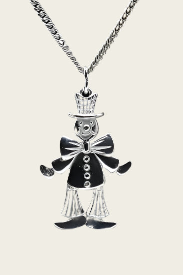 Zilveren Clown ketting hanger - bewegend