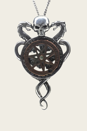 Zilveren Doodskop met kompas draaiend XL ketting hanger