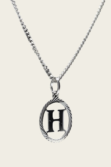 Zilveren Letter H ketting hanger - rond