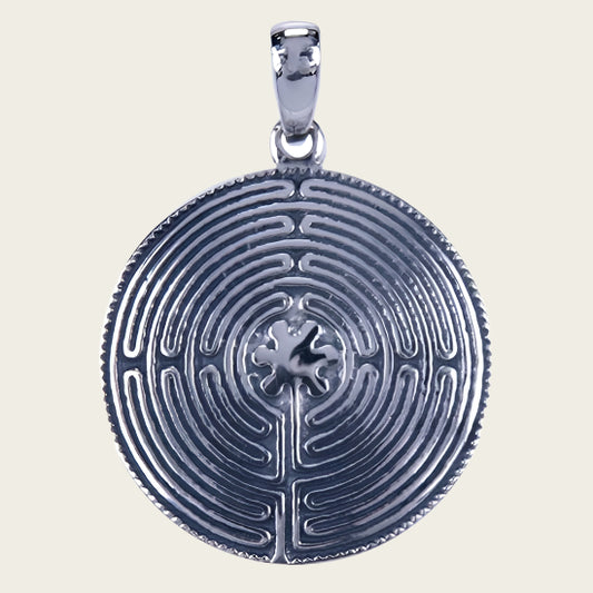 Zilveren Labyrint ketting hanger - rond