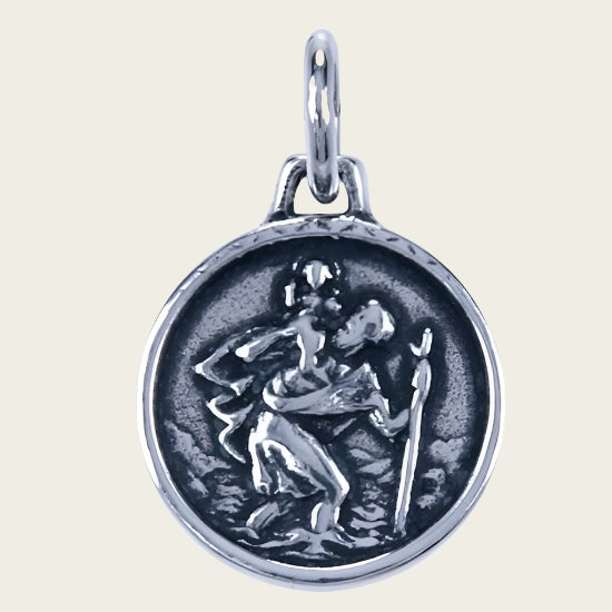 Zilveren Heilige Christoffel ketting hanger - rond