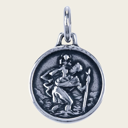 Zilveren Heilige Christoffel ketting hanger - rond