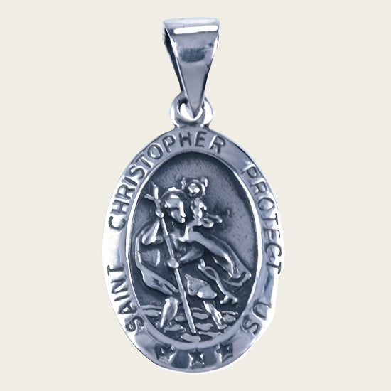 Zilveren Heilige Christoffel ketting hanger - ovaal