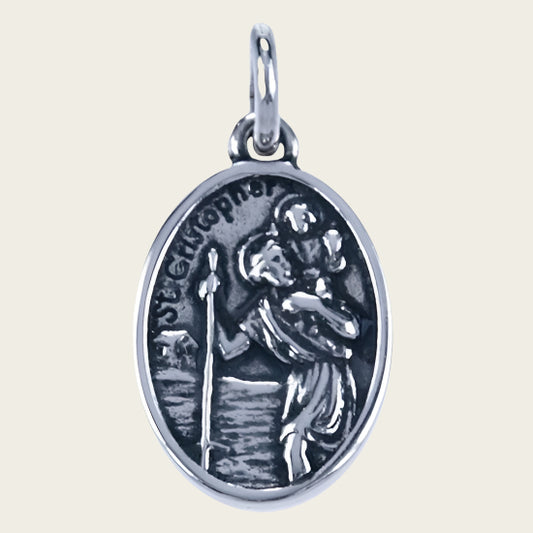 Zilveren Heilige Christoffel ketting hanger - ovaal 2