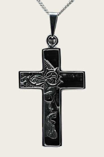 Zilveren Kruis met Jezus gezicht middel gezwart ketting hanger