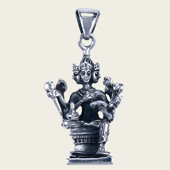 Silver Shiva necklace pendant - sitting on column