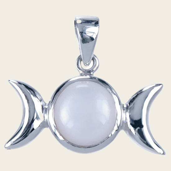 Silver Moon Phase with White Shell Necklace Pendant