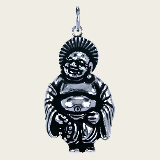 Silver Hotei standing necklace pendant