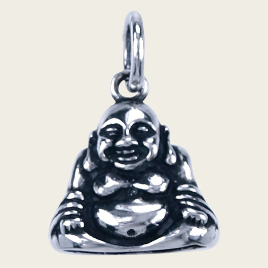 Zilveren Hotei zittend ketting hanger