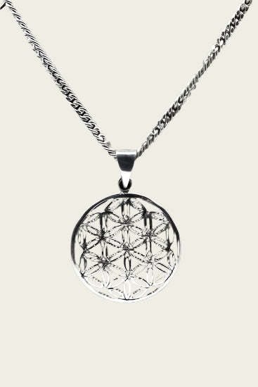 Zilveren Flower of life ketting hanger - middel