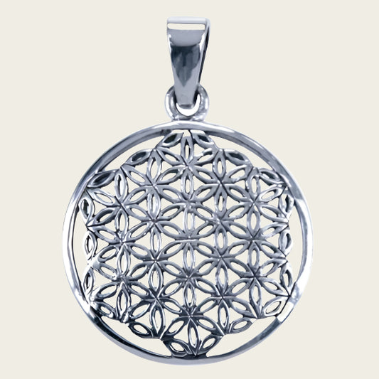 Zilveren Flower of life 27mm ketting hanger