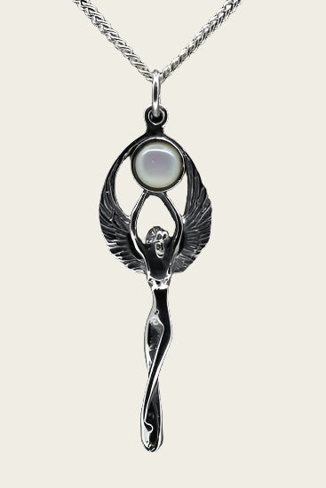 Zilveren Maangodin ketting hanger