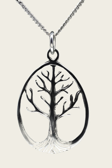 Zilveren Levensboom ketting hanger - ovaal