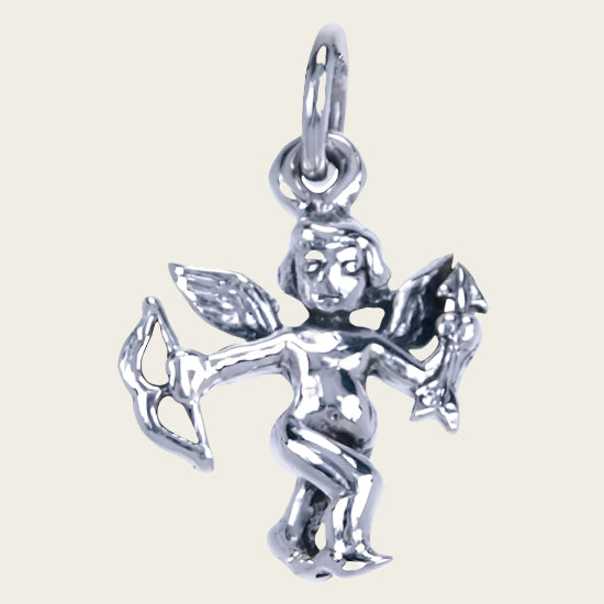 Zilveren Cupido pijl en boog ketting hanger