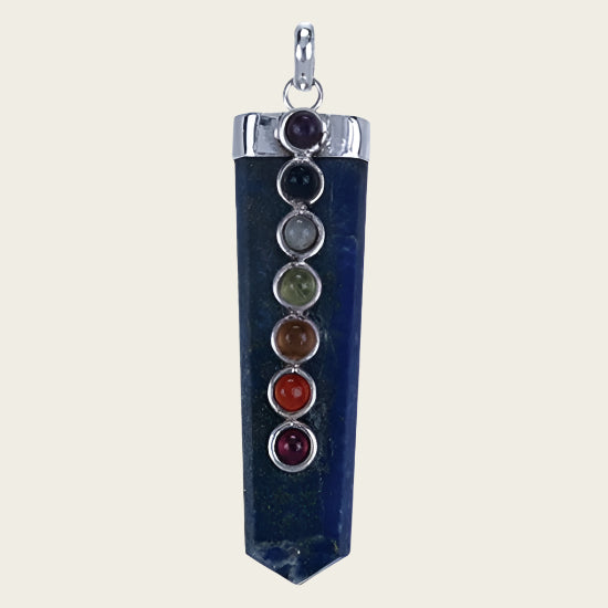 Silver Chakra on Lapis Necklace Pendant