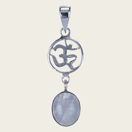 Zilveren Aum met maansteen ketting hanger