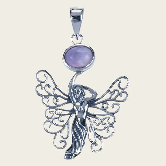 Zilveren Elfje met amethyst ketting hanger