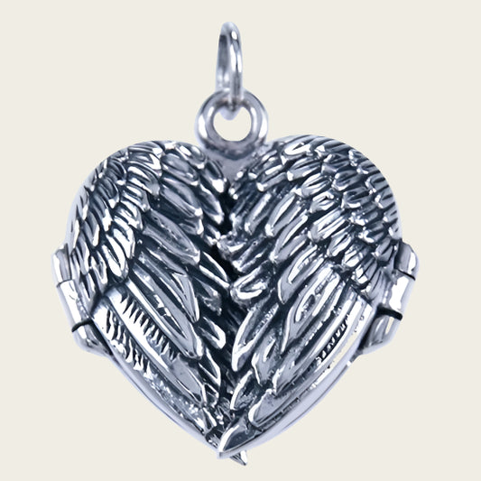 Zilveren Foto medaillon hart ketting hanger - Vleugels - 1 foto
