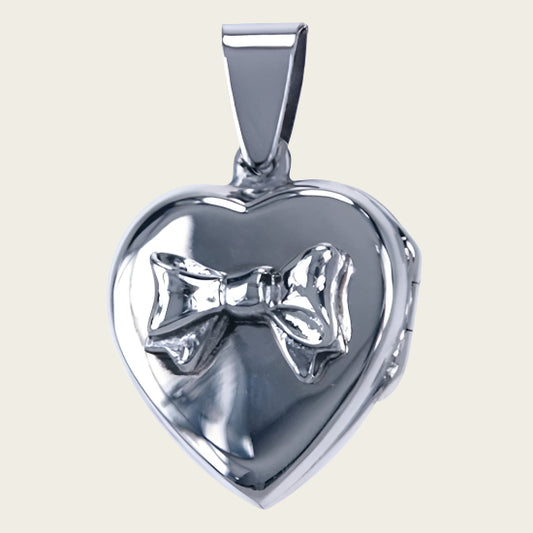 Zilveren Foto medaillon Hart met strik ketting hanger