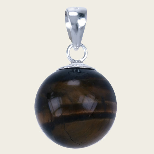 Zilveren Tijgeroog bol 14 mm ketting hanger