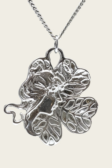 Zilveren Jugendstill - Art Deco - Vrouwengezicht in blad ketting hanger