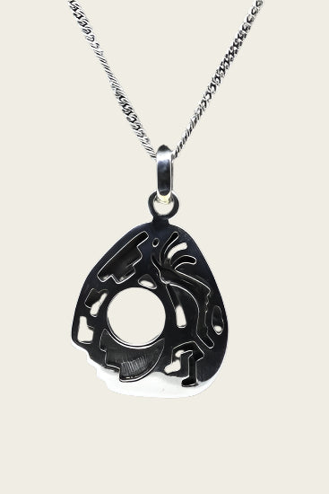 Silver Indian Kokopelli open hopi style necklace pendant