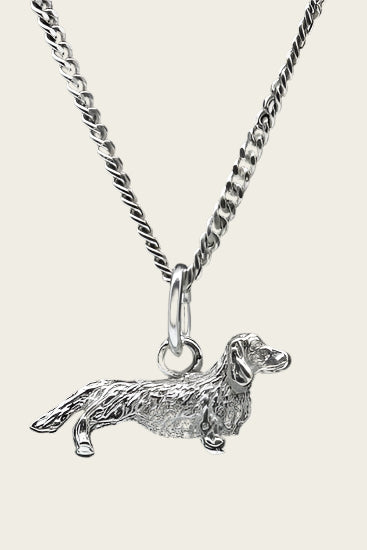 Zilveren Teckel langhaar ketting hanger - klein