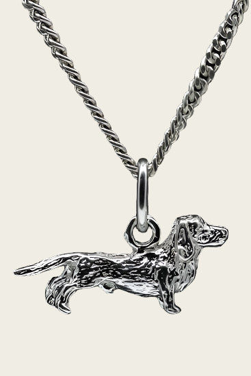Zilveren Teckel ruwhaar ketting hanger - klein