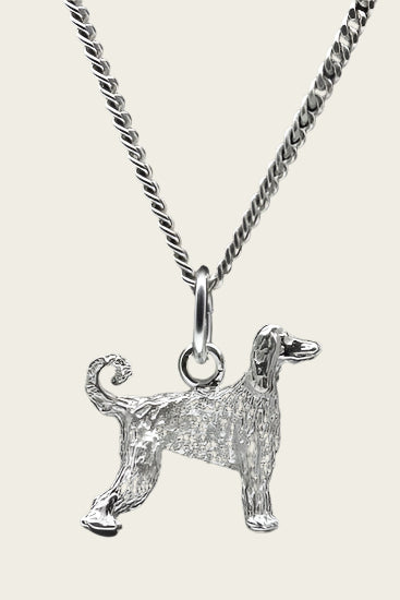 Zilveren Afgaanse windhond ketting hanger - klein