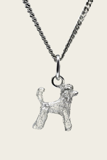 Zilveren Koningspoedel standaard met staart ketting hanger - klein
