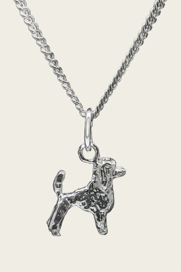 Zilveren Poedel middenslag met staart ketting hanger - klein