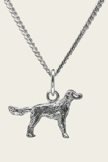 Zilveren Breton epagneul met staart ketting hanger - klein