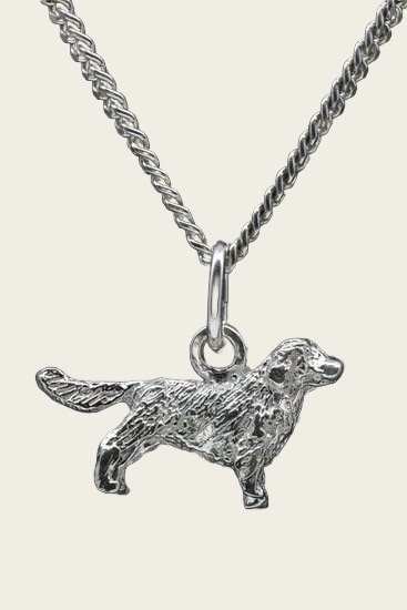 Zilveren Clumber spaniel met staart ketting hanger - klein