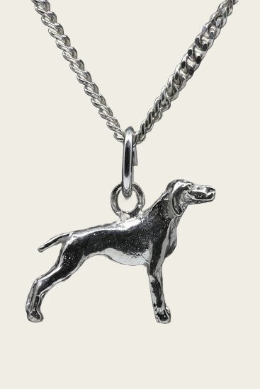 Silver Vizsla Standing Dog Short Hair Necklace Pendant - Small