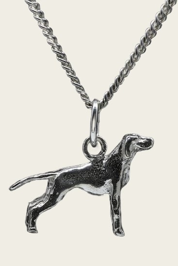 Silver Vizsla Standing Dog Short Hair with Tail Necklace Pendant - Small