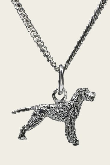 Zilveren Duitse staander draadhaar met staart ketting hanger - klein
