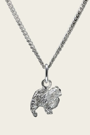 Zilveren Keeshond middenslag ketting hanger - klein