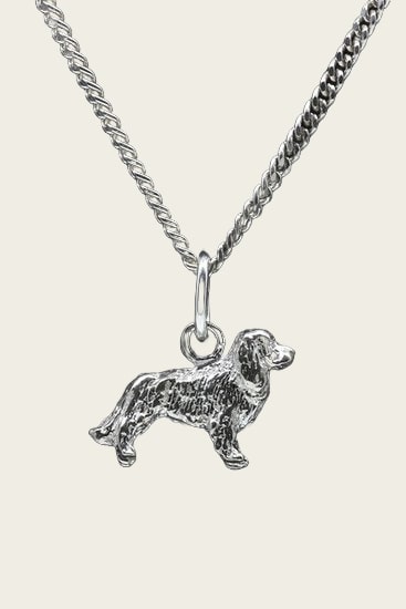 Silver Cavalier King Charles Spaniel Necklace Pendant - Small