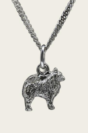 Zilveren Dwergkees pomerian ketting hanger - klein