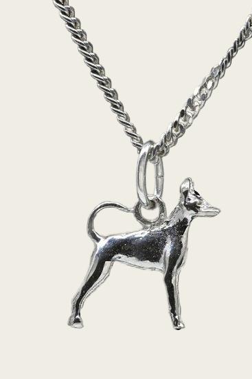 Zilveren Amerikaanse toy terrier met staart ketting hanger - klein