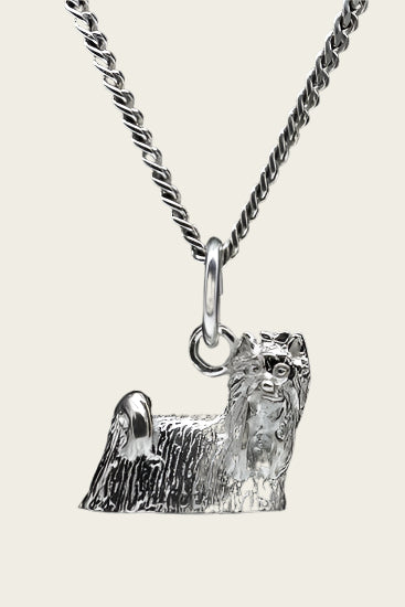 Zilveren Yorkshire terrier met staart - omkijk ketting hanger - klein