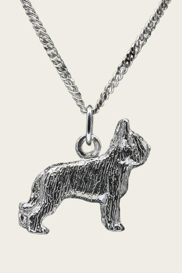 Zilveren Briard ketting hanger - oren gecoupeerd - groot