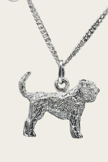 Zilveren Bouvier ketting hanger - oren ongecoupeerd staart omhoog - groot