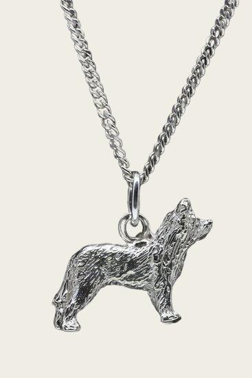 Silver Pyrenean Shepherd Necklace Pendant - Cropped Ears with Tail - Large