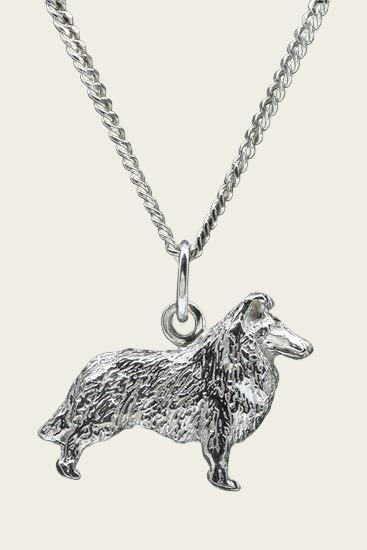 Zilveren Collie ketting hanger - langhaar - groot